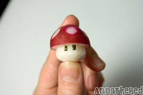 Homemade Super Mario mushroom with radishes