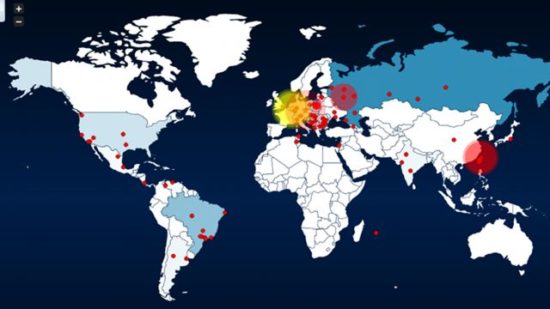 Honeymap - world map shows cyber attacks in real time