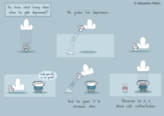 What Bunny does when he gets depressed