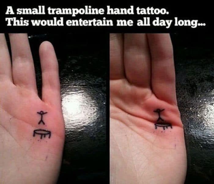 Trampoline tattoo in hand - employment for hours