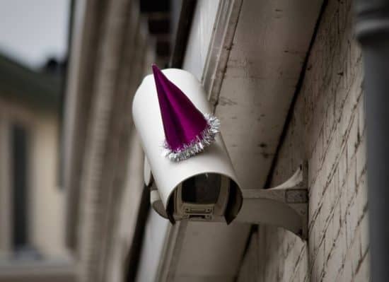 George Orwell's Birthday Party - party hats for surveillance cameras