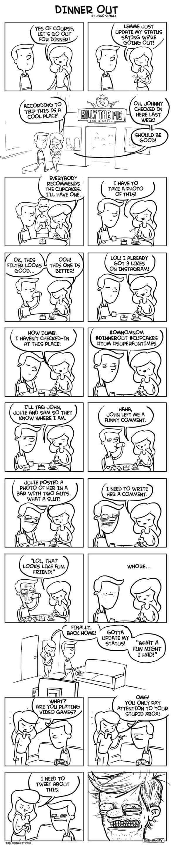 Abendessen aus mit einer Social Media süchtigen Freundin