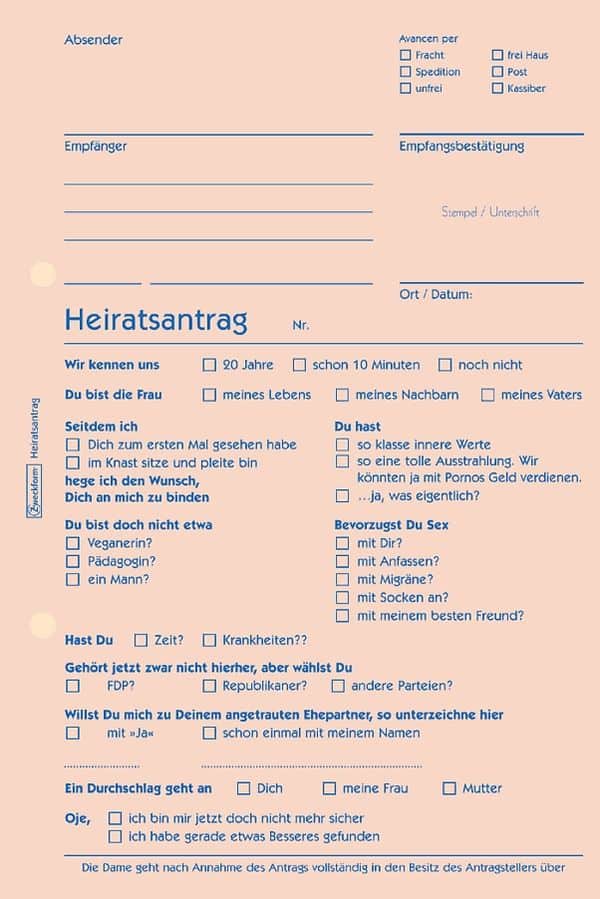 Der einfache Heiratsantrag: Das Formular