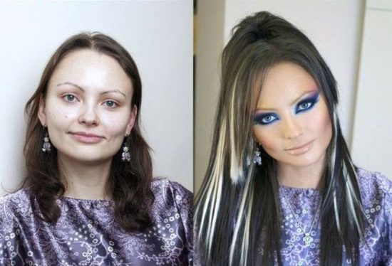 Mädchen mit und ohne Make-up
