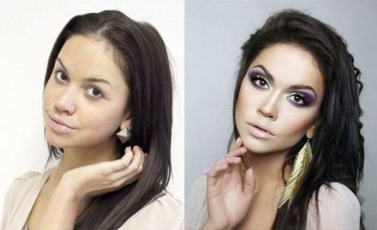 Girls with and without makeup