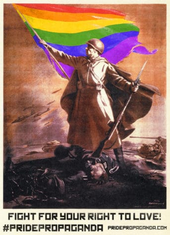 Bir eşcinsel gurur afişi olarak Sovyet propagandası