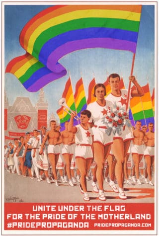Bir eşcinsel gurur afişi olarak Sovyet propagandası
