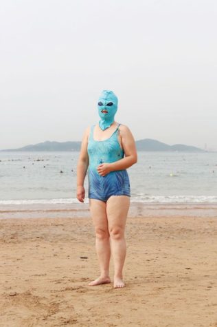 Chinesische Facekini Strandmode Fotografie