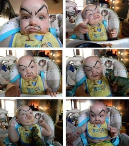 Babys mit künstlichen Augenbrauen