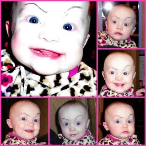 Babys mit künstlichen Augenbrauen