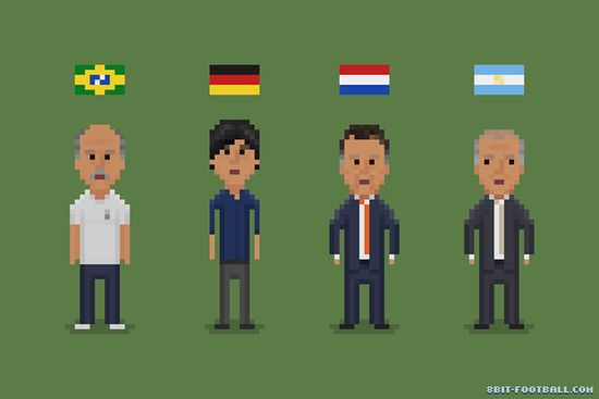 Löw,  Scolari und die Trainer der letzten vier WM-Mannschaften