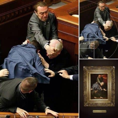 Oekraïense strijd in het parlement als renaissancekunst