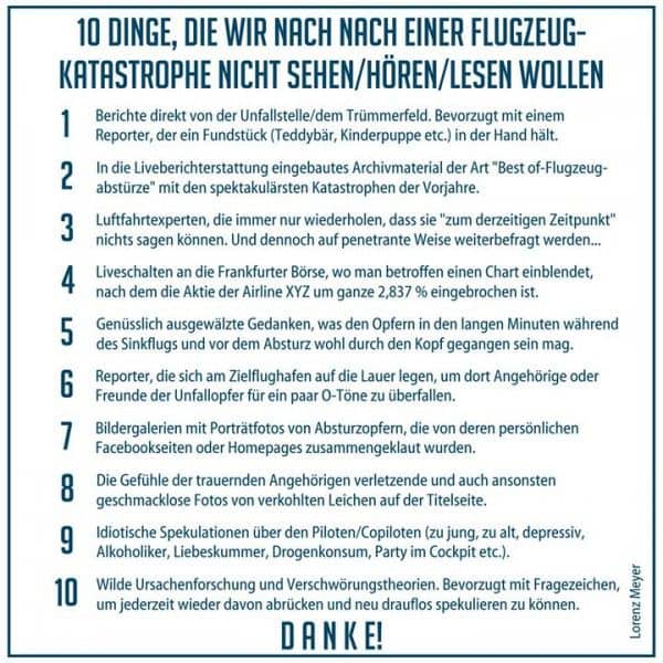 10 Dinge, die wir nach einer Flugzeugkatastrophe nicht sehen/hören/lesen wollen