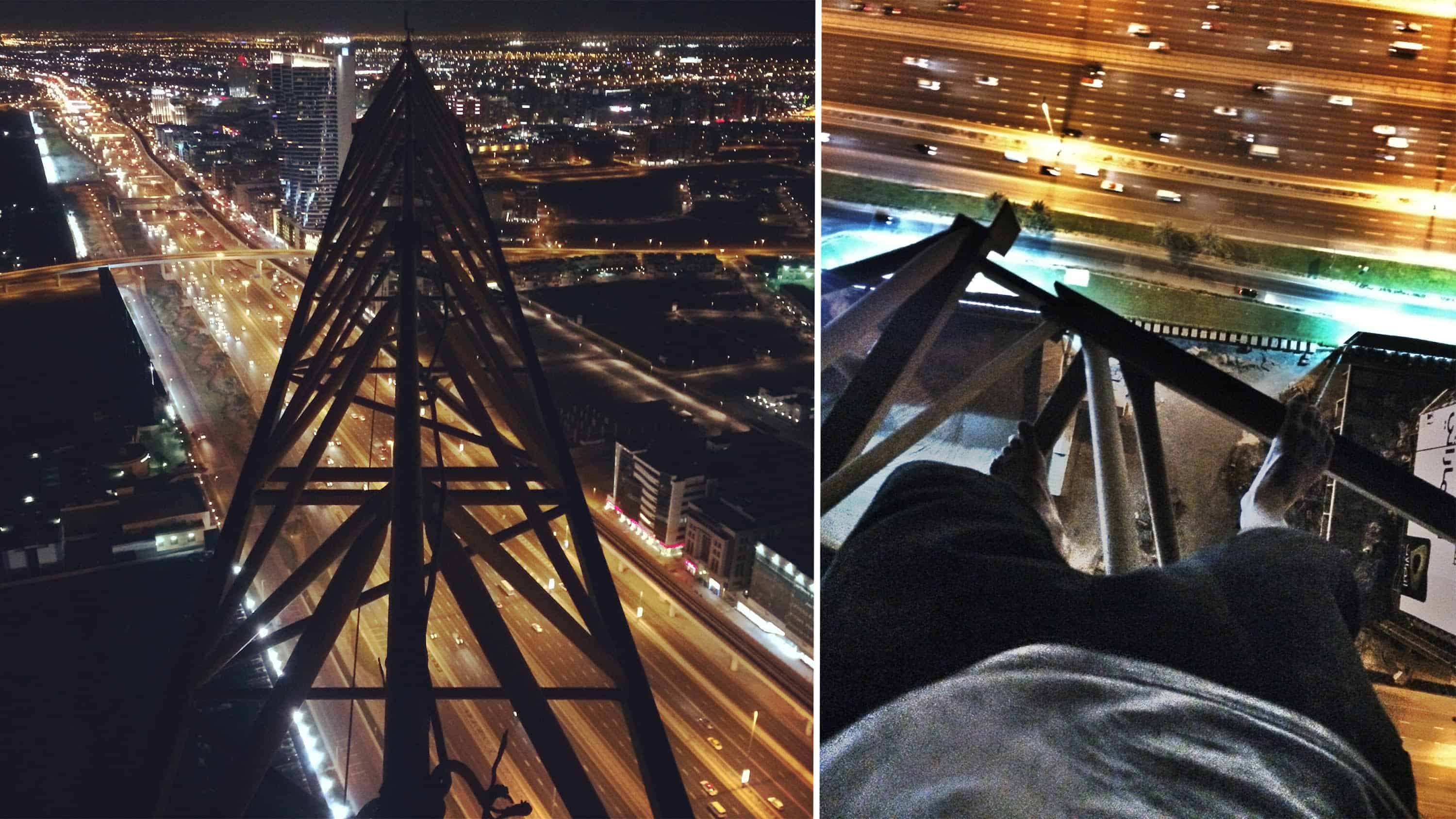 Auf einem Kran in Dubai