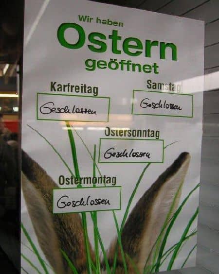 Öffnungszeiten über Ostern