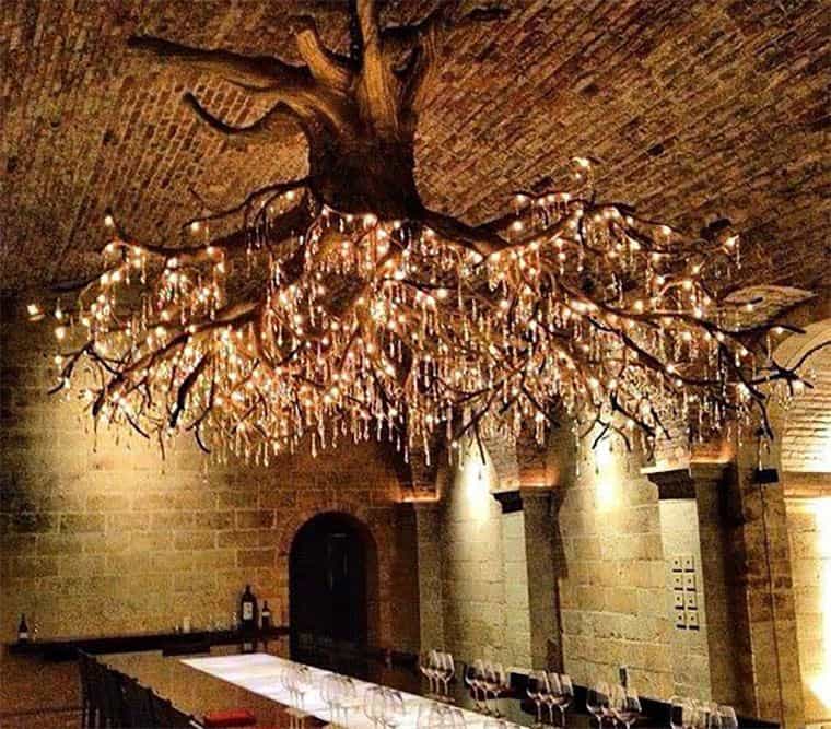 Chandelier made from a tree root