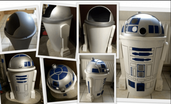 Zelfgemaakte R2-D2 prullenbak