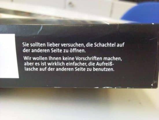 Schachtel auf der anderen Seite öffnen