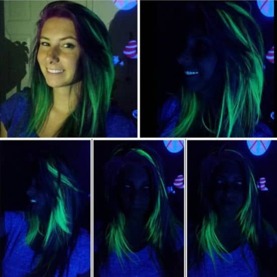 Regenbogen-Haar, dass in der Dunkelheit leuchtet