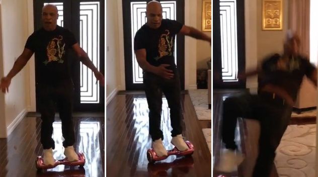 Autsch: Mike Tyson auf einem "Hoverboard"