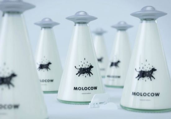 Milk packaging beams cow in UFO