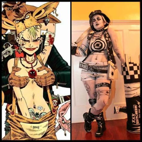 Czarno-biały komiks cosplay dziewczyna czołgisty