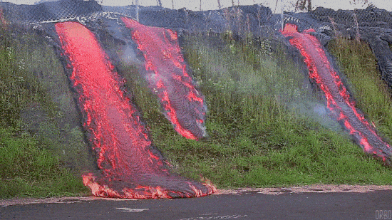Lava on the roadside in a loop