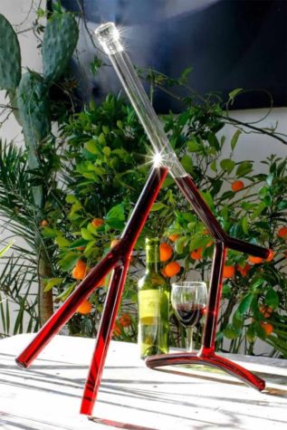 Curiously branched wine carafes
