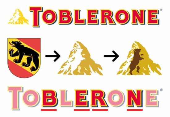 Die Toblerone kommen aus der Schweiz und zeigt versteckt im Matterhorn, dass sie in der Stadt Bern hergestellt wird