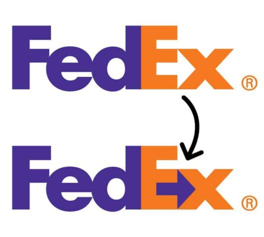 Fedex versteckte einen kleinen Pfeil zwischen den Buchstaben E und x, was den Vorwärtsimpuls und die Effizienz darstellen soll