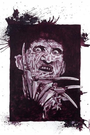 Horror-Fratzen mit Wein gemalt