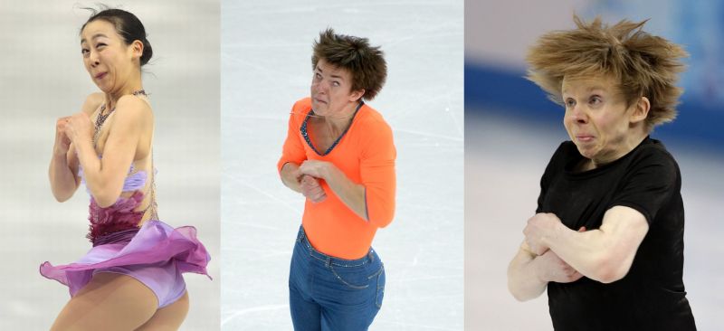 Os rostos dos patinadores olímpicos