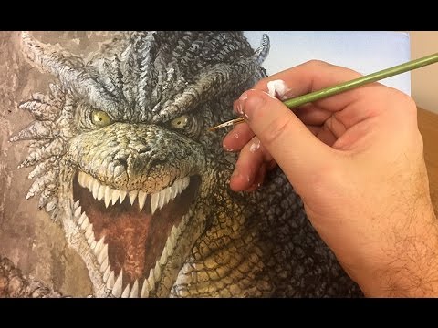 Detailreicher Drachen gemalt in Acryl von Chris Scalf