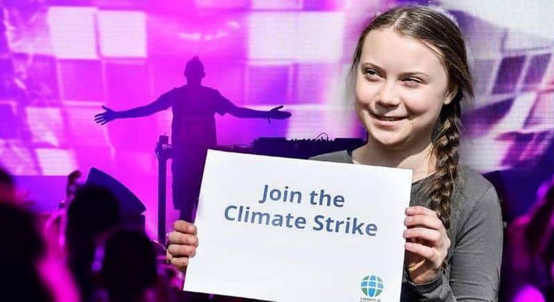 Fatboy Slim provas la paroladon de Greta Thunberg al UN dum UK-koncerto