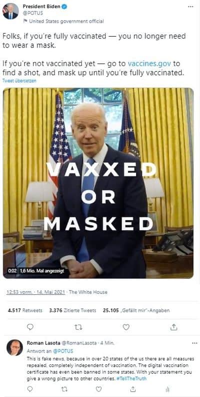 Präsident Biden verbreitet Fake-News - und kriegt die Leviten gelesen