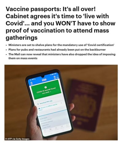 It's all over! And goodbye vaccination certificate! British Cabinet Abolishes Vaccination Pass, Because Time To Live With Covid!