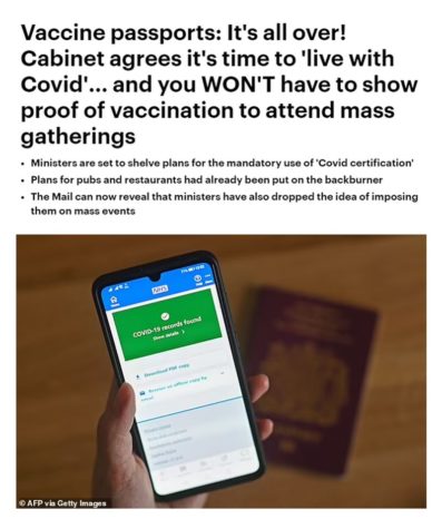 It's all over! Und Tschüss Impfpass! Britisches Kabinett schafft den Impfpass ab, denn es ist an der Zeit, mit Covid zu leben!