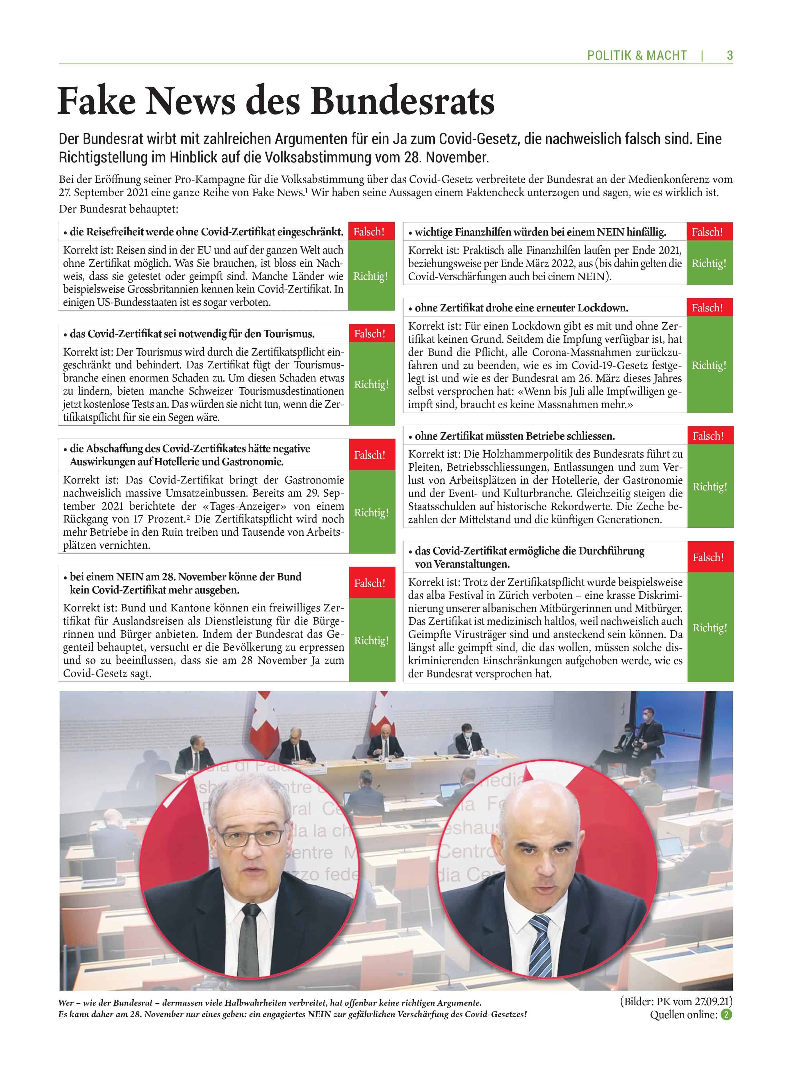 Die Falschaussagen des Bundesrates in Sachen Covid-Gesetz