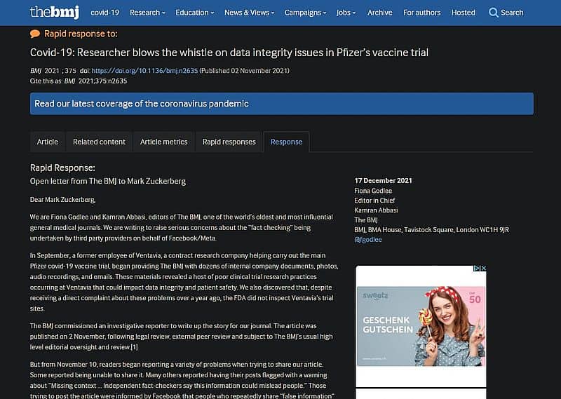 Herausgeber des British Medical Journal melden ernsthafte Bedenken bezüglich der "Faktenprüfung"