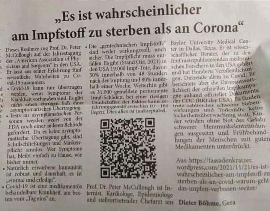 Es ist wahrscheinlicher am Impfstoff zu sterben als an Corona
