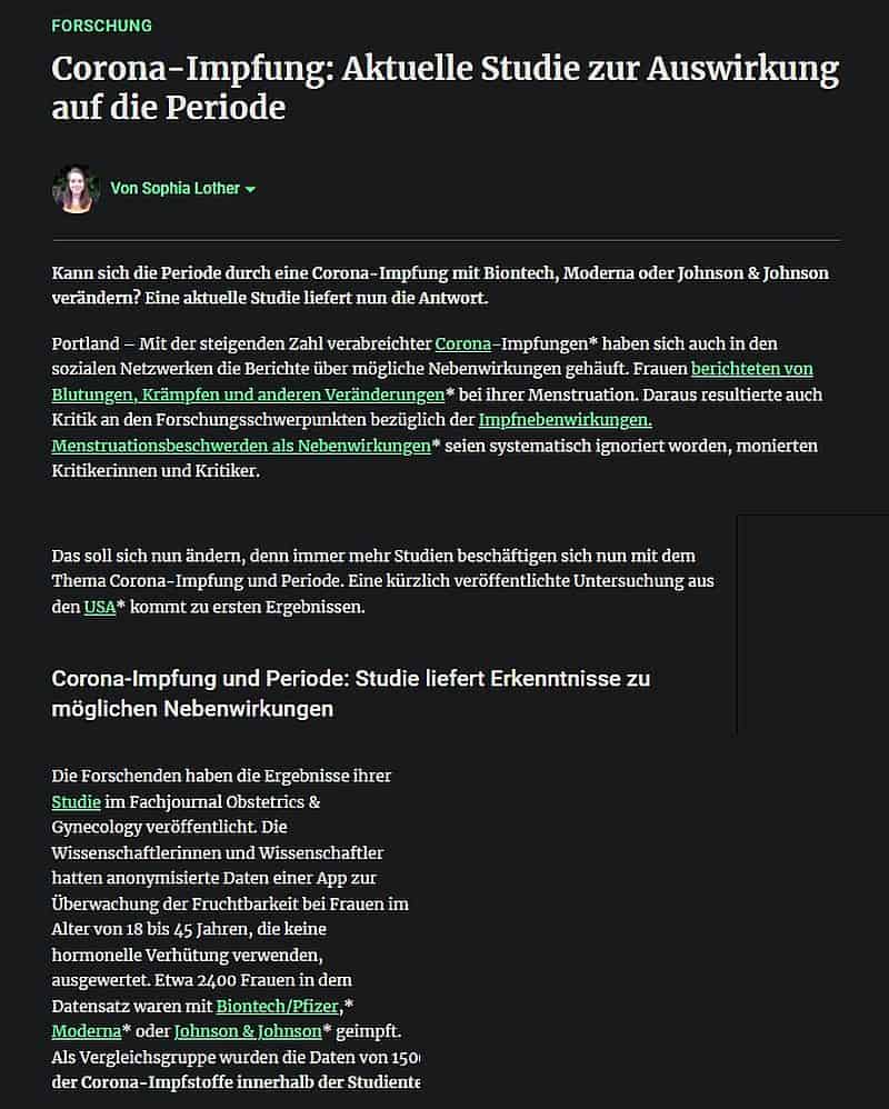 Corona-Impfstoffe stören die Menstruation und bringen den hormonellen weiblichen Zyklus durcheinander