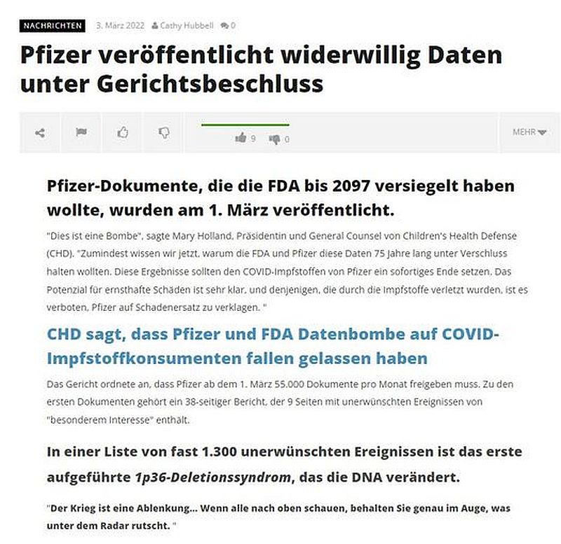 Nach Gerichtsbeschluss freigegebene Pfizer Dokumente: 9 Seiten mit Nebenwirkungen