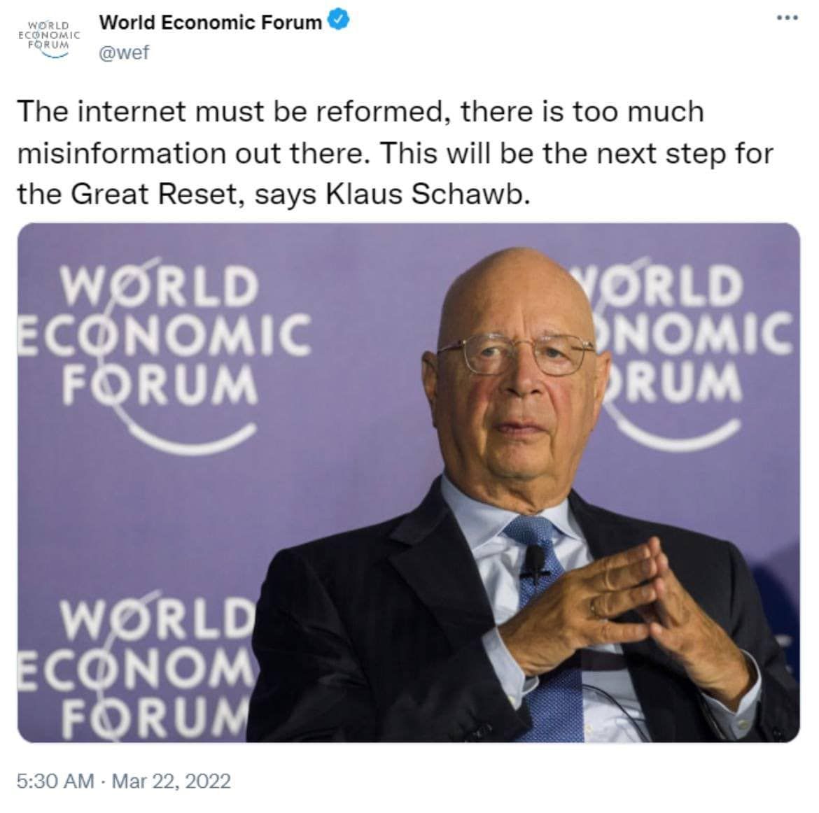 WEF will Internet reformieren und somit zensurieren für den Great Reset