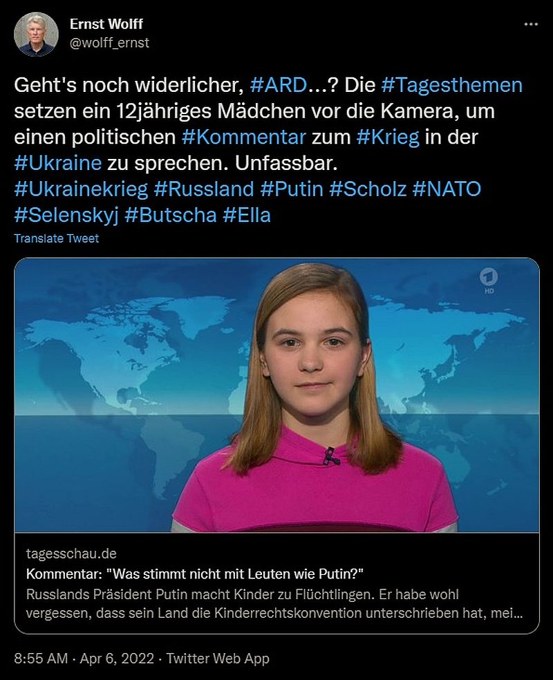 ARD missbraucht 12 jähriges Mädchen für politische Propaganda