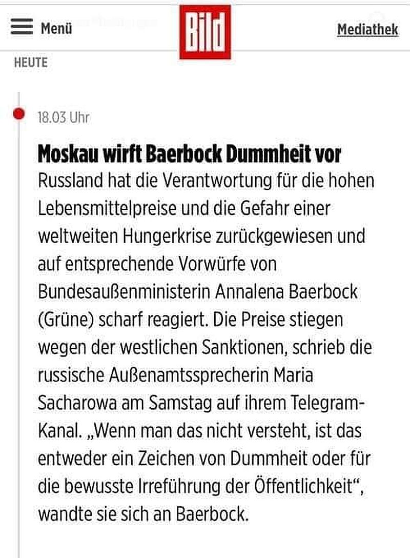 Moskau wirft Baerbock Dummheit vor