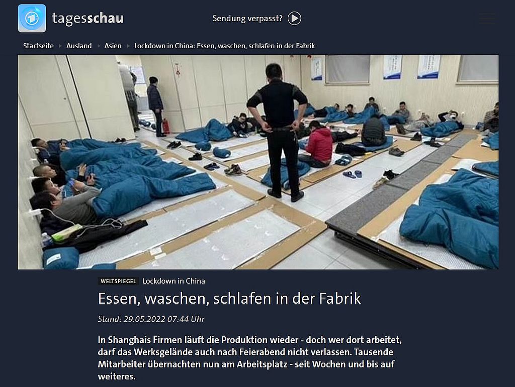 China: Arbeiter in der Fabrik eingeschlossen, um wieder produzieren zu können, bei Firmen wie Volkswagen, Beiersdorf, Henkel, Siemens Healthineers, Bosch und weitere