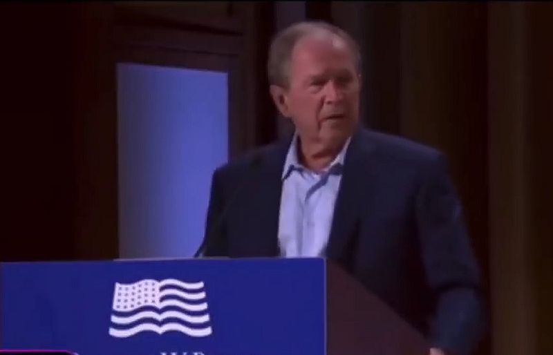 George W. Bush bei einer Rede in Texas und was er russ. Scherzkeksen sagte