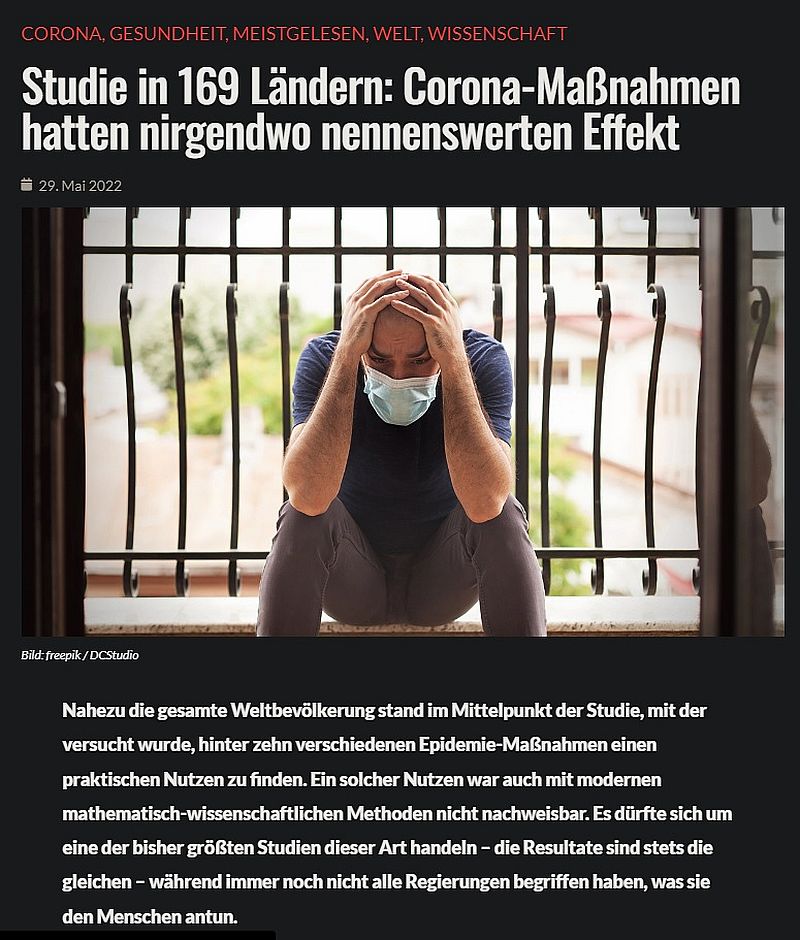 Studie in 169 Ländern beweist, Corona-Massnahmen hatten nirgendwo nennenswerten Effekt