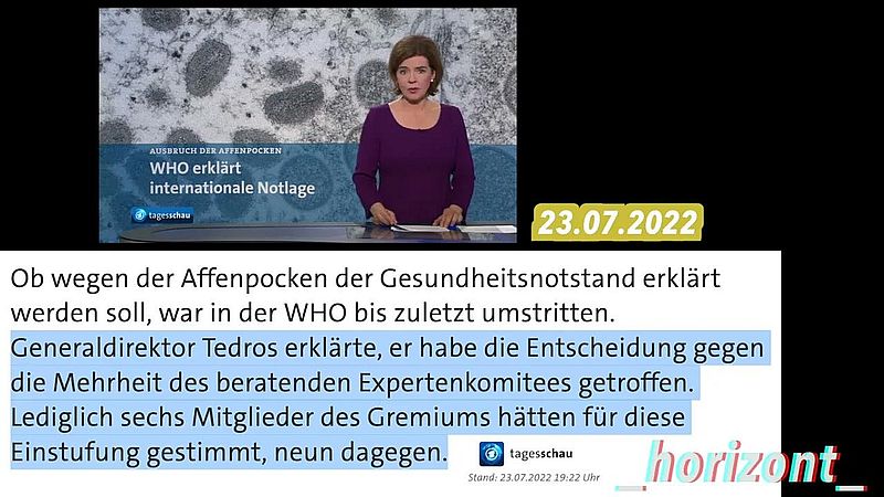 Affenpocken: Was in der Tagesschau-Sendung gezeigt wird vs. Was im Tagesschau-Artikel vergraben ist