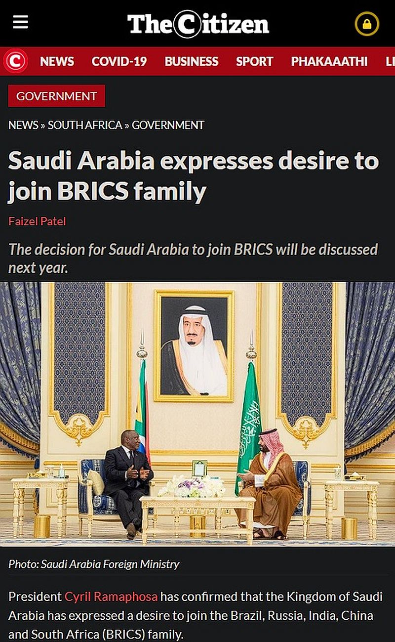 Saudi Arabien will den BRICS Staaten beitreten